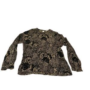 Vintage JH Collectibles Black Gold Floral Blouse Size 6 Rayon Long Sleeve